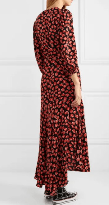 Ganni Floral Print Crepe de Chine Wrap Dress back view