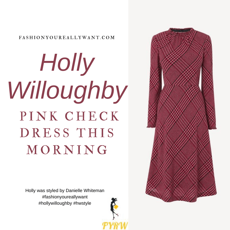 Where to get all Holly Willoughby This Morning outfits blog February 2021 pink check midi dress nude suede court shoes
