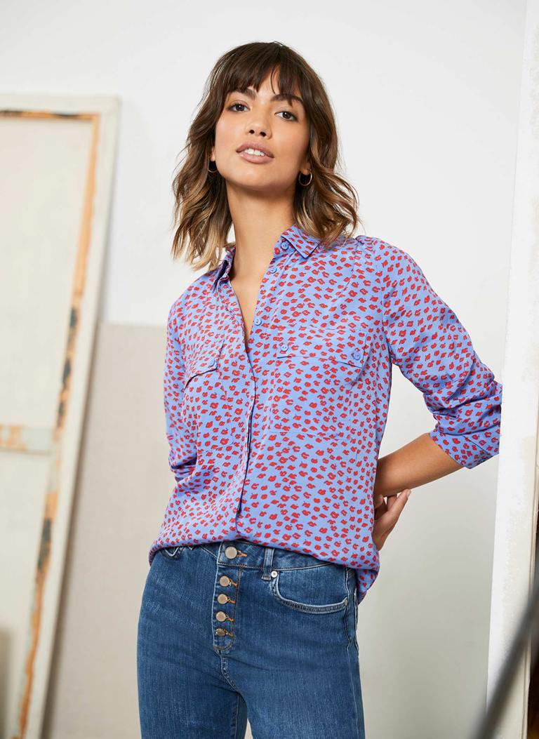 Mint Velvet Lilac Poppy Lips Print Shirt