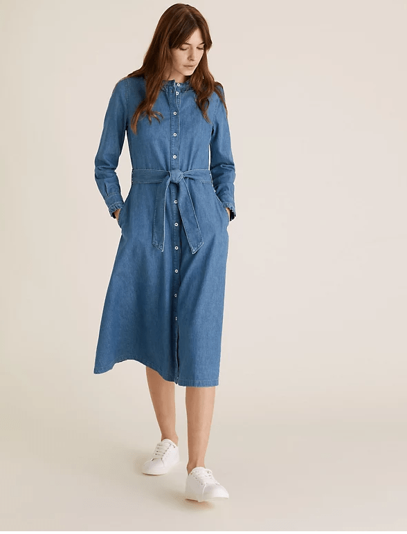 M&amp;S Denim Belted Midi Shirt Dress