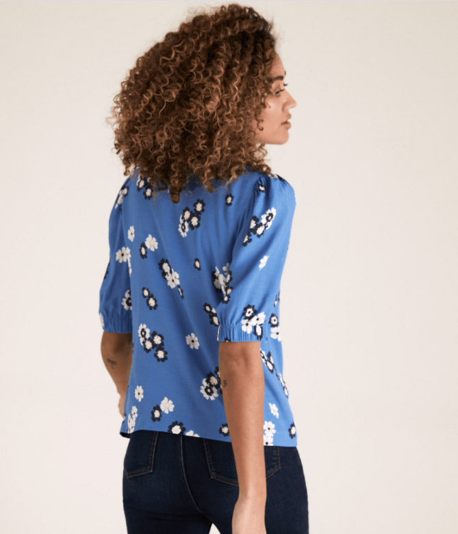 M&S Floral Round Neck Puff Sleeve Top back view