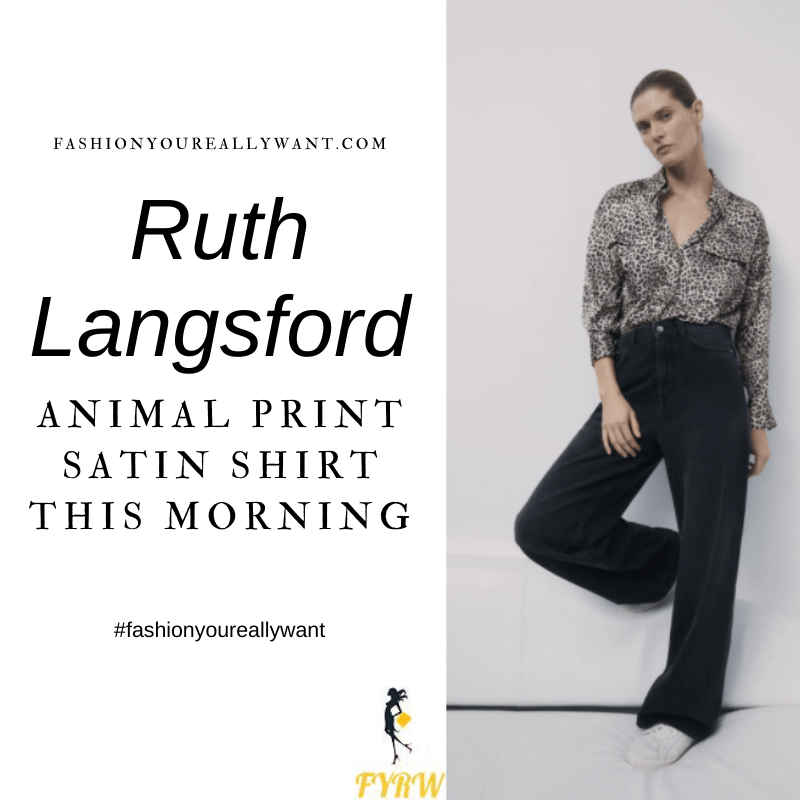 Where to get all Ruth Langsford This Morning outfits blog February 2021 leopard print satin shirt black trousers black patent court shoes