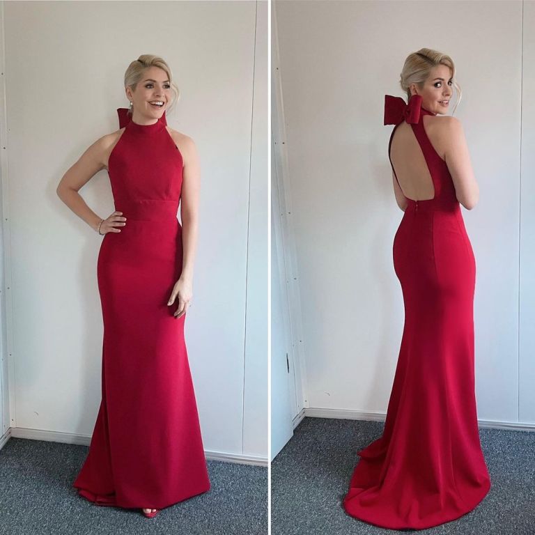 where to get all Holly Willoughby Dancing on Ice dresses raspberry halter dress with bow 28 February 2021 Photo Holly Willoughby