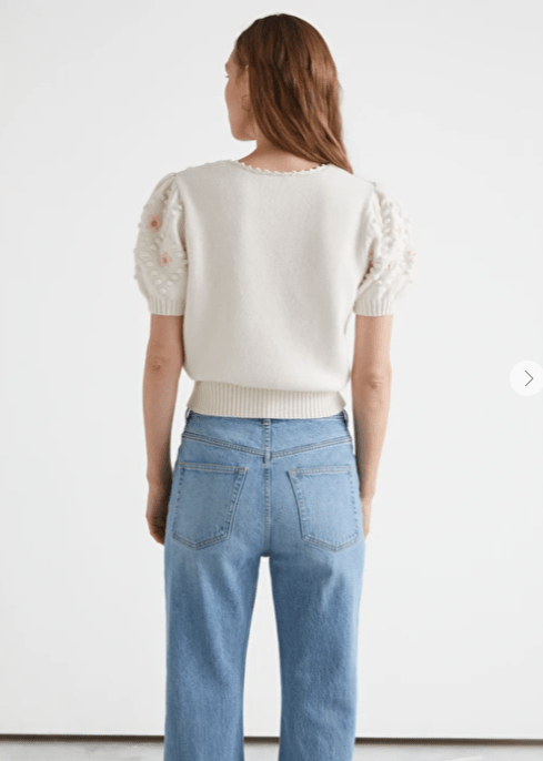 And Other Stories Embroidered Puff Sleeve Knit Sweater back view