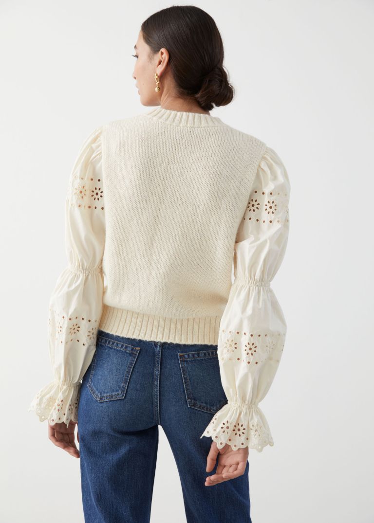 And Other Stories Embroidered Puff Sleeve Sweater back view