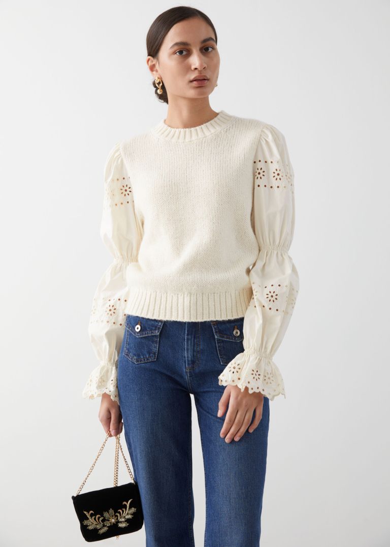 And Other Stories Embroidered Puff Sleeve Sweater