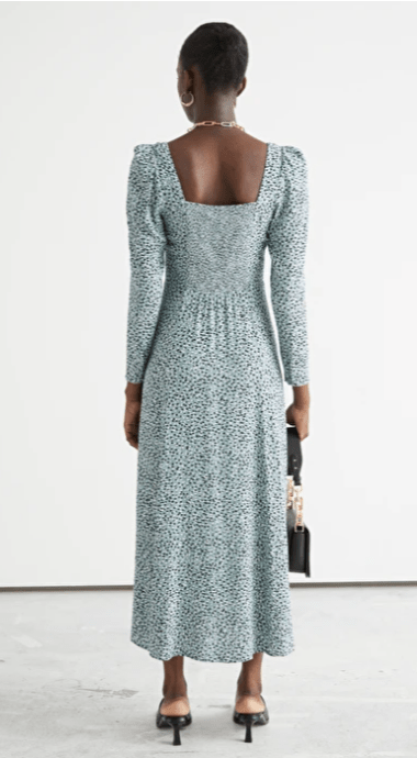 And Other Stories Scoop Neck Puff Shoulder Midi Dress back view