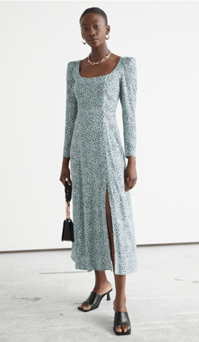 And Other Stories Scoop Neck Puff Shoulder Midi Dress