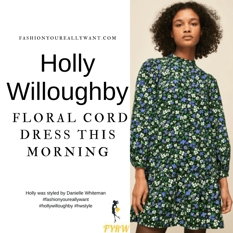 Where to get all Holly Willoughby This Morning outfits blog March 2021 black floral corduroy frill hem mini dress black shoes