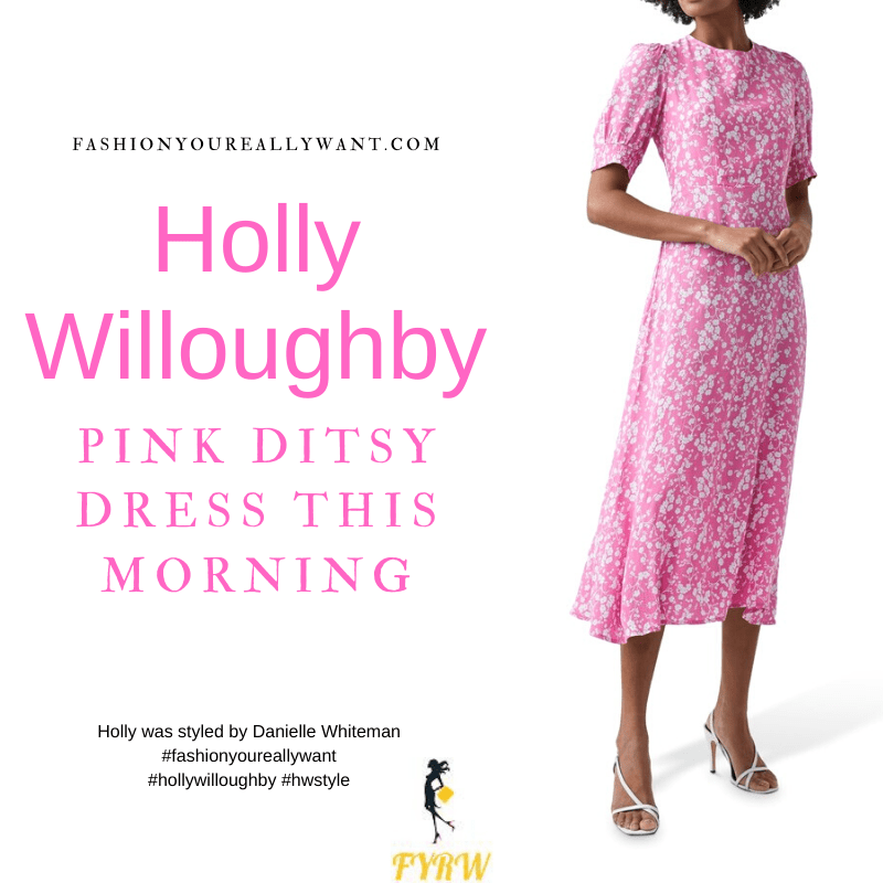 Where to get all Holly Willoughby This Morning outfits blog March 2021 pink and white floral midi dress nude suede court shoes