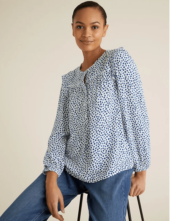 M&amp;S Polka Dot Frill Detail Blouse
