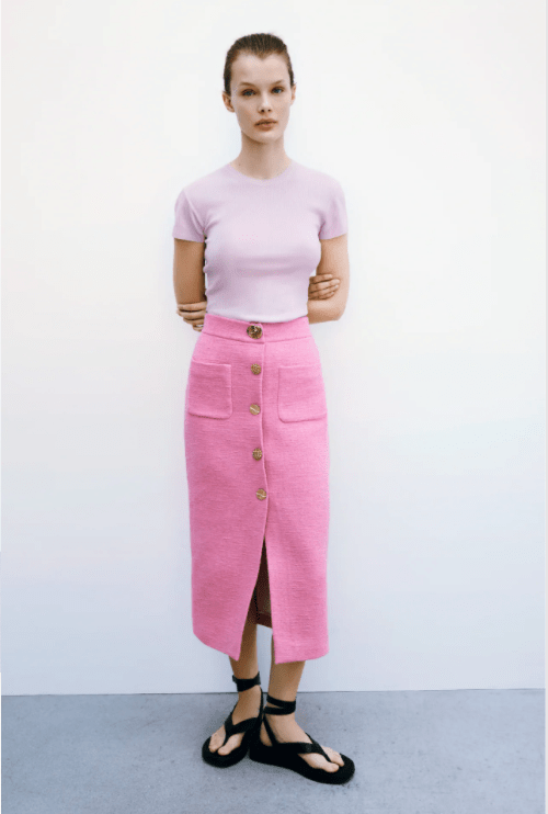 Zara Textured Skirt With Buttons