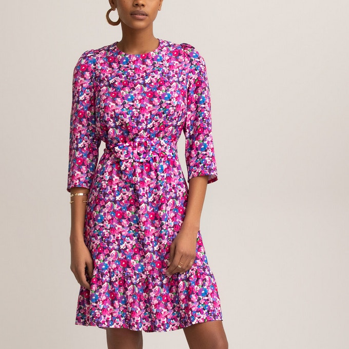La Redoute Floral Print Mini Dress with 3 4 Length Sleeves