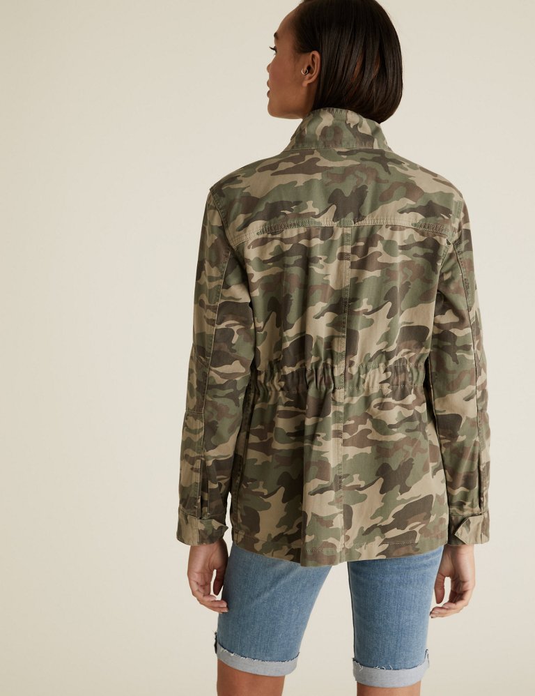 M&amp;S Cotton Camo High Neck Utility Jacket back view