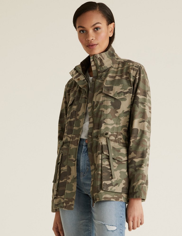 M&amp;S Cotton Camo High Neck Utility Jacket