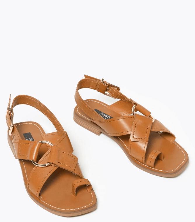 M&amp;S Leather buckle Toe Loop Sandals