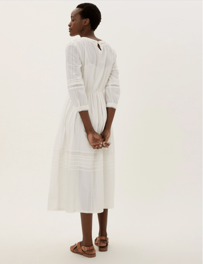 M&amp;S Pure Cotton Lace Trim Waisted Dress back view