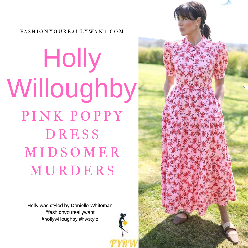 Where to get all Holly Willoughby This Morning outfits blog May 2021 pink poppy print tiered maxi dress Midsomer Murders