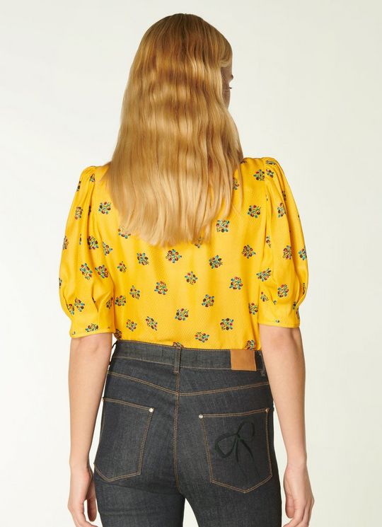LK Bennett Elson Yellow Posey Print Silk-blend Blouse back view