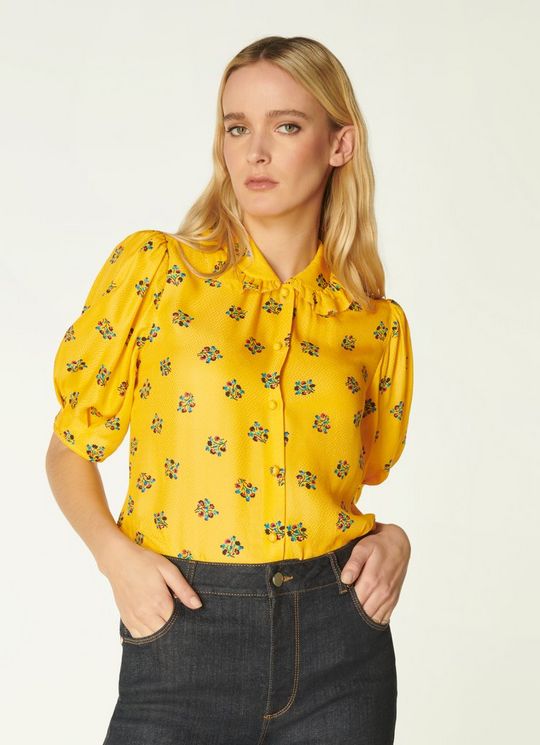 LK Bennett Elson Yellow Posey Print Silk-blend Blouse