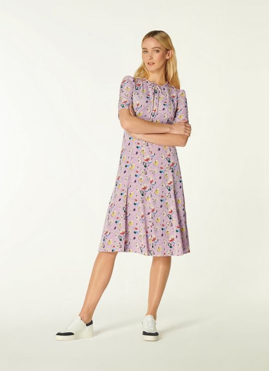 LK Bennett Montana Anemone Print Silk Tea Dress