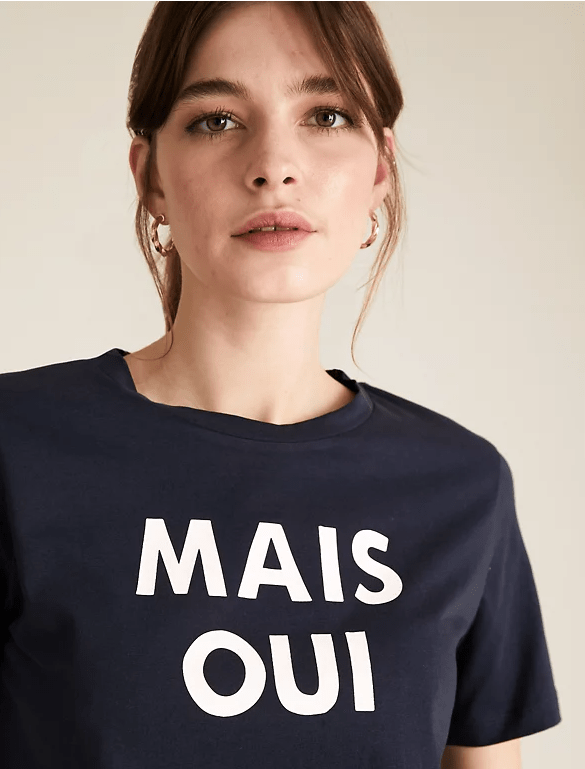 M&amp;S Pure Cotton Slogan Straight Fit T-Shirt