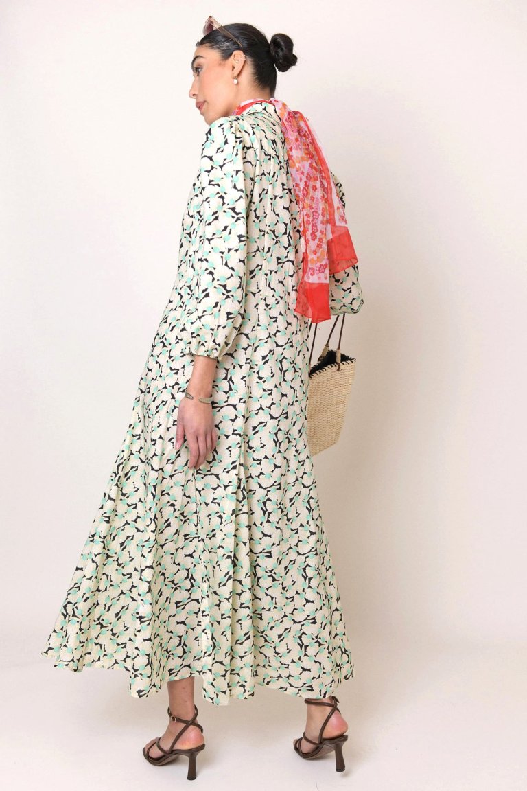 RIXO Ingrid Shirt Dress With Puff Sleeves back view