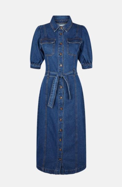 Warehouse Denim Puff Sleeve Midi Dress