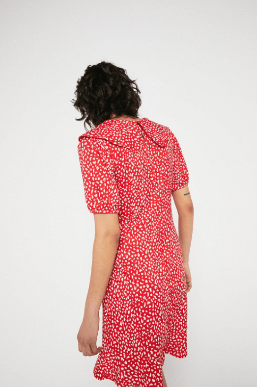 Warehouse Printed Collared Flippy Hem Short Dress back view