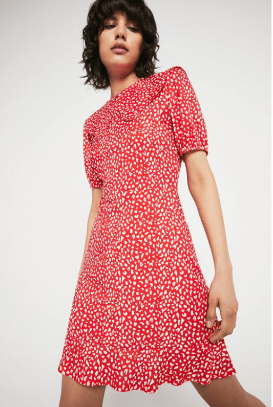 Warehouse Printed Collared Flippy Hem Short Dress