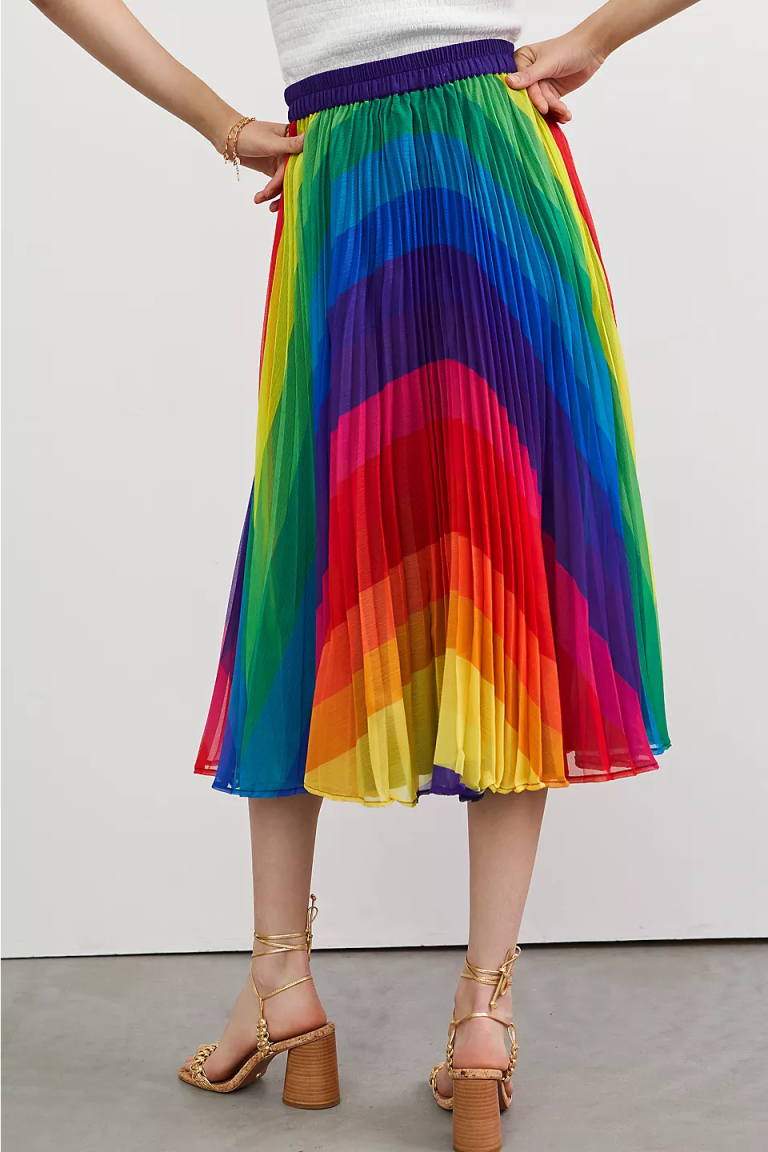 Anthropologie Rainbow Pleated Midi Skirt back view