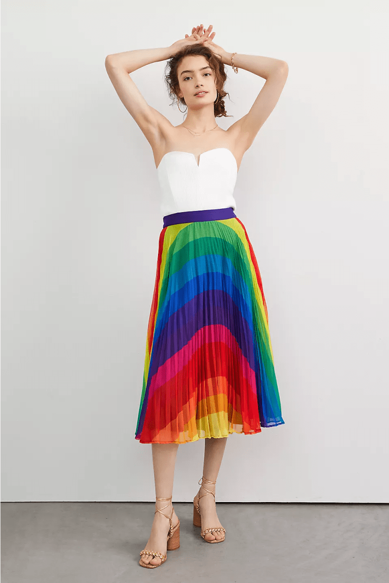 Anthropologie Rainbow Pleated Midi Skirt