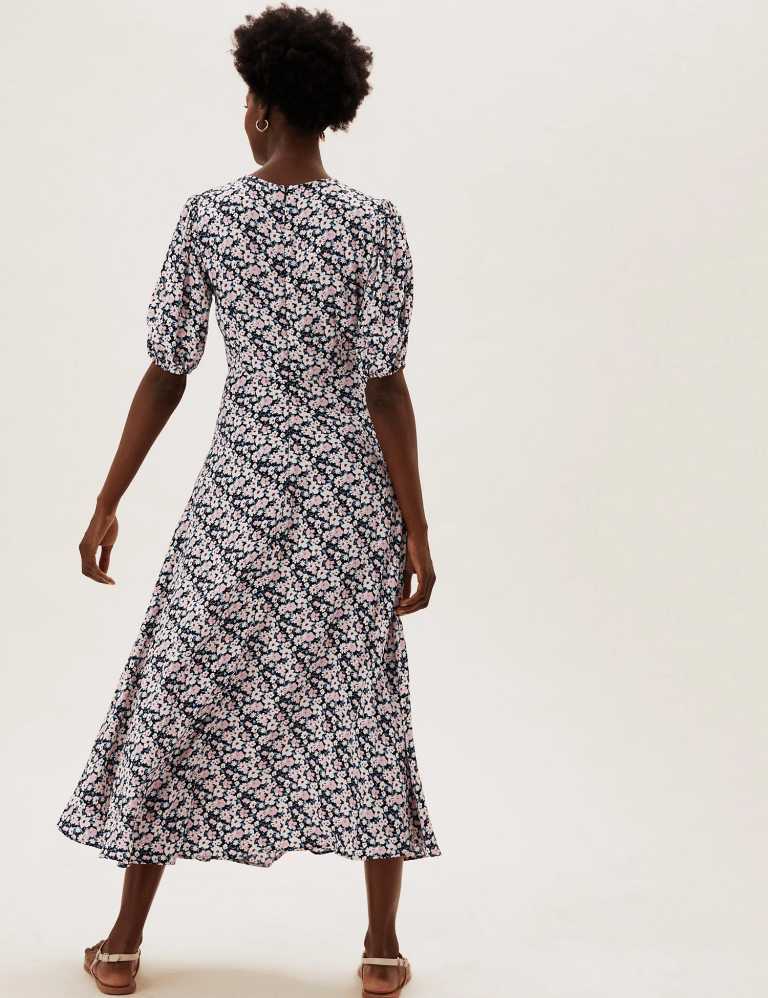M&amp;S Floral Puff Sleeve Midaxi Tea Dress back view