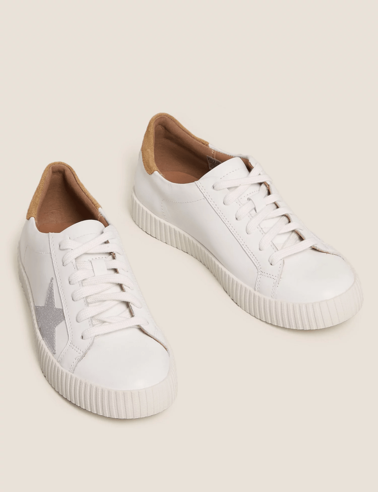 M&S Lace Up Leather Star Trainers