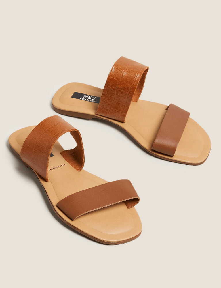 M&amp;S Leather Two Strap Square Toe Sandals