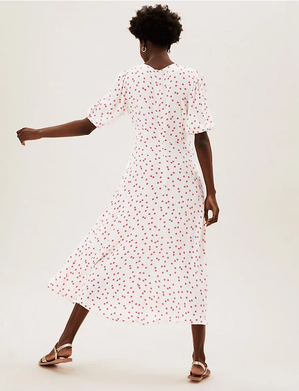 M&S Polka Dot Puff Sleeve Midaxi Tea Dress