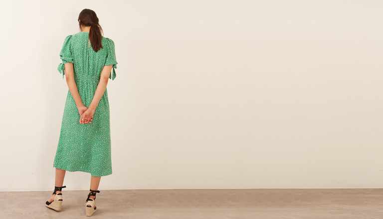 Nobodys Child Green and White Ditsy Esme Midi Dress back view