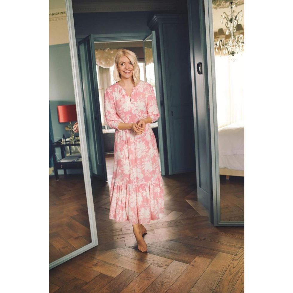 where to get all Holly Willoughby dresses pink and white midaxi dress 15 June 2021 Photo Holly Willoughby