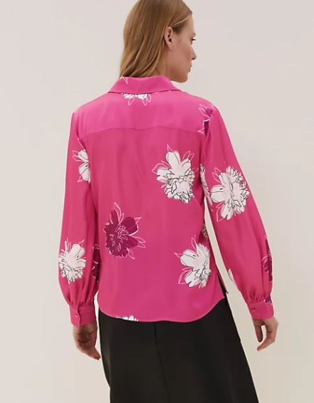 Autograph Satin Floral Blouson Sleeve Shirt back view