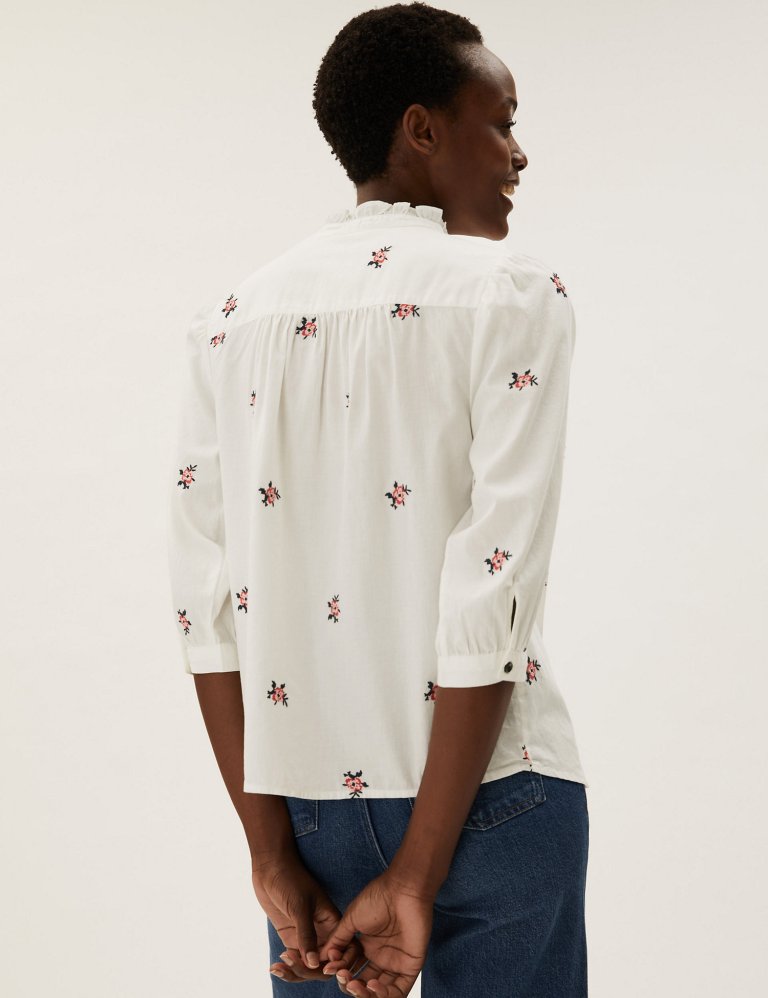 M&amp;S Pure Cotton Floral Regular Fit Blouse back view
