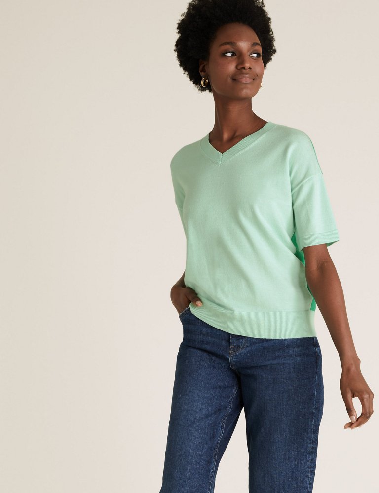 M&amp;S Soft Touch Colour Block V-Neck Jumper v2
