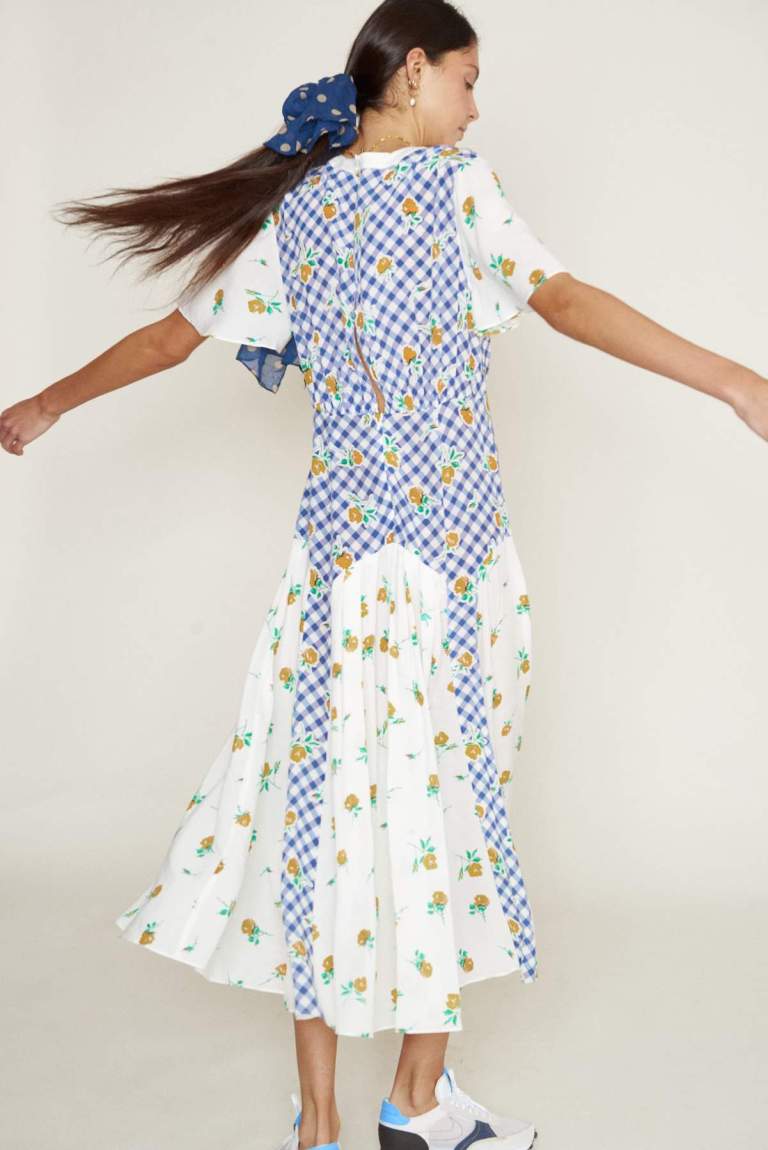 RIXO JENNIFER - GINGHAM ROSE MIX NAVY CREAM back view