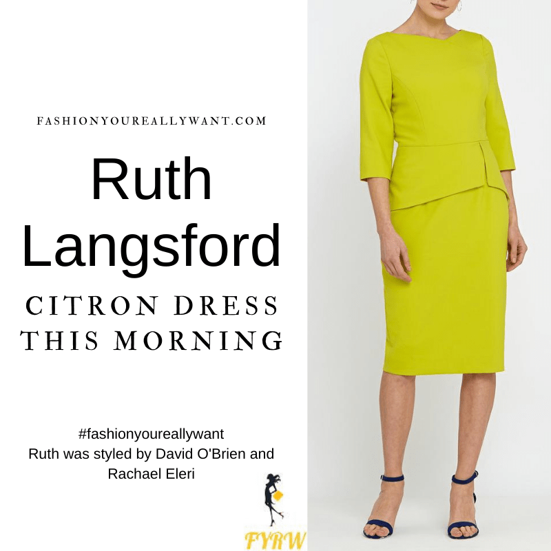 Where to get all Ruth Langsford This Morning outfits blog July 2021 yellow citron bodycon dress orange red court shoes