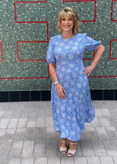 where to get all Ruth Langsford This Morning dresses blue and white floral puff sleeve midaxi dress 20 July 2021 Photo Ruth Langsford
