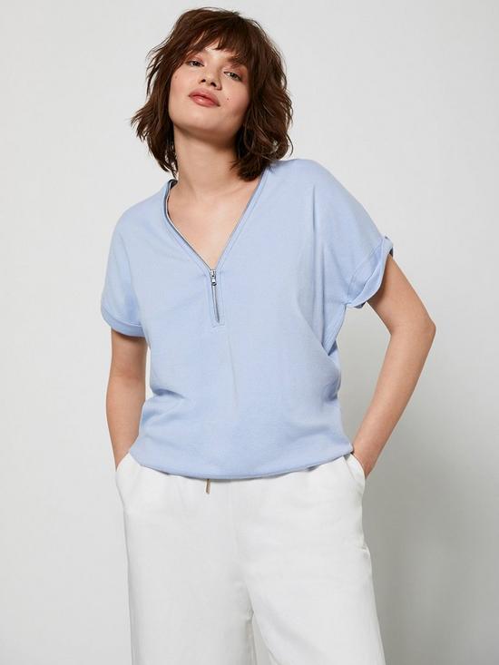 Mint Velvet Zip Batwing Knitted Top blue