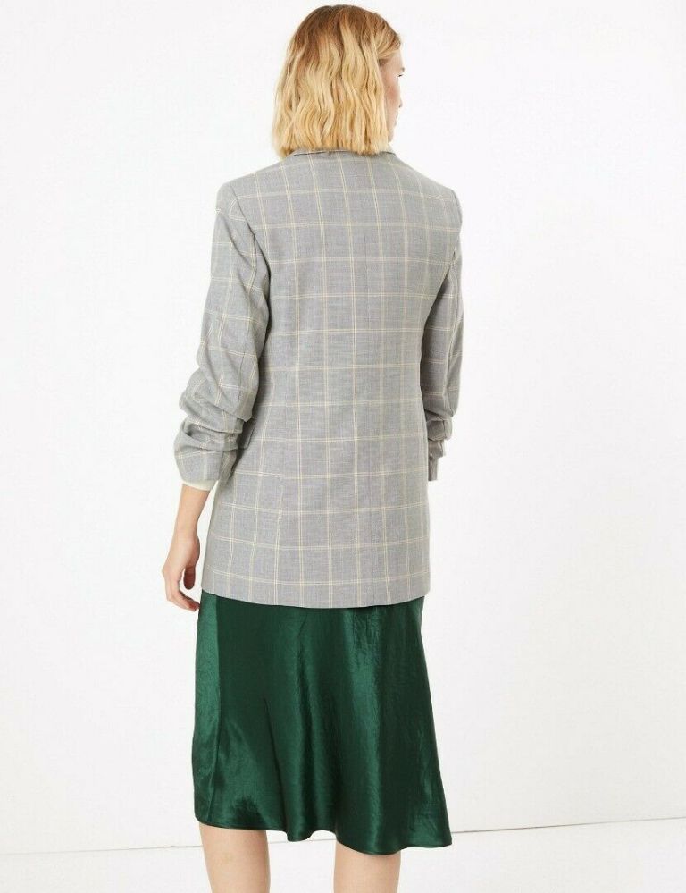 M&amp;S Relaxed Checked Ruched Sleeve Blazer back view