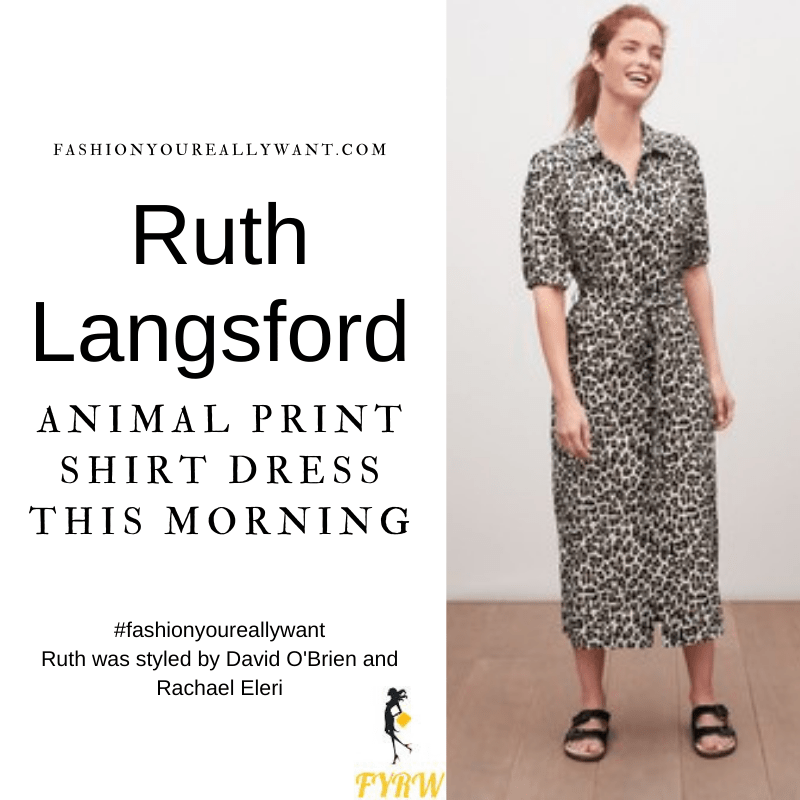 Where to get all Ruth Langsford This Morning outfits blog August 2021 leopard print shirt dress black belt gold wedges
