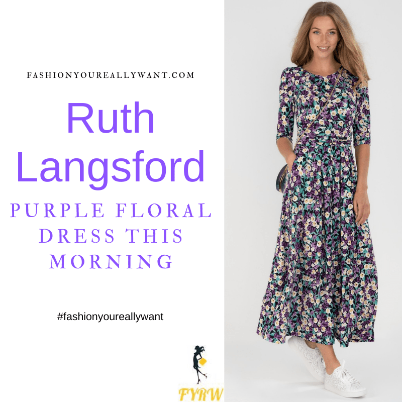 Where to get all Ruth Langsford This Morning outfits blog August 2021 purple floral 3/4 sleeve maxi dress