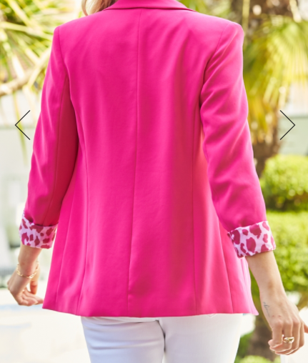Sosandar Hot Pink Leopard Print Lining Blazer back view