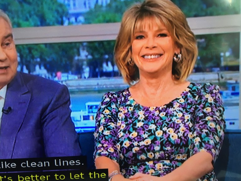 where to get all Ruth Langsford this morning dresses purple floral half sleeve dress 5 August 2021 Photo ITV